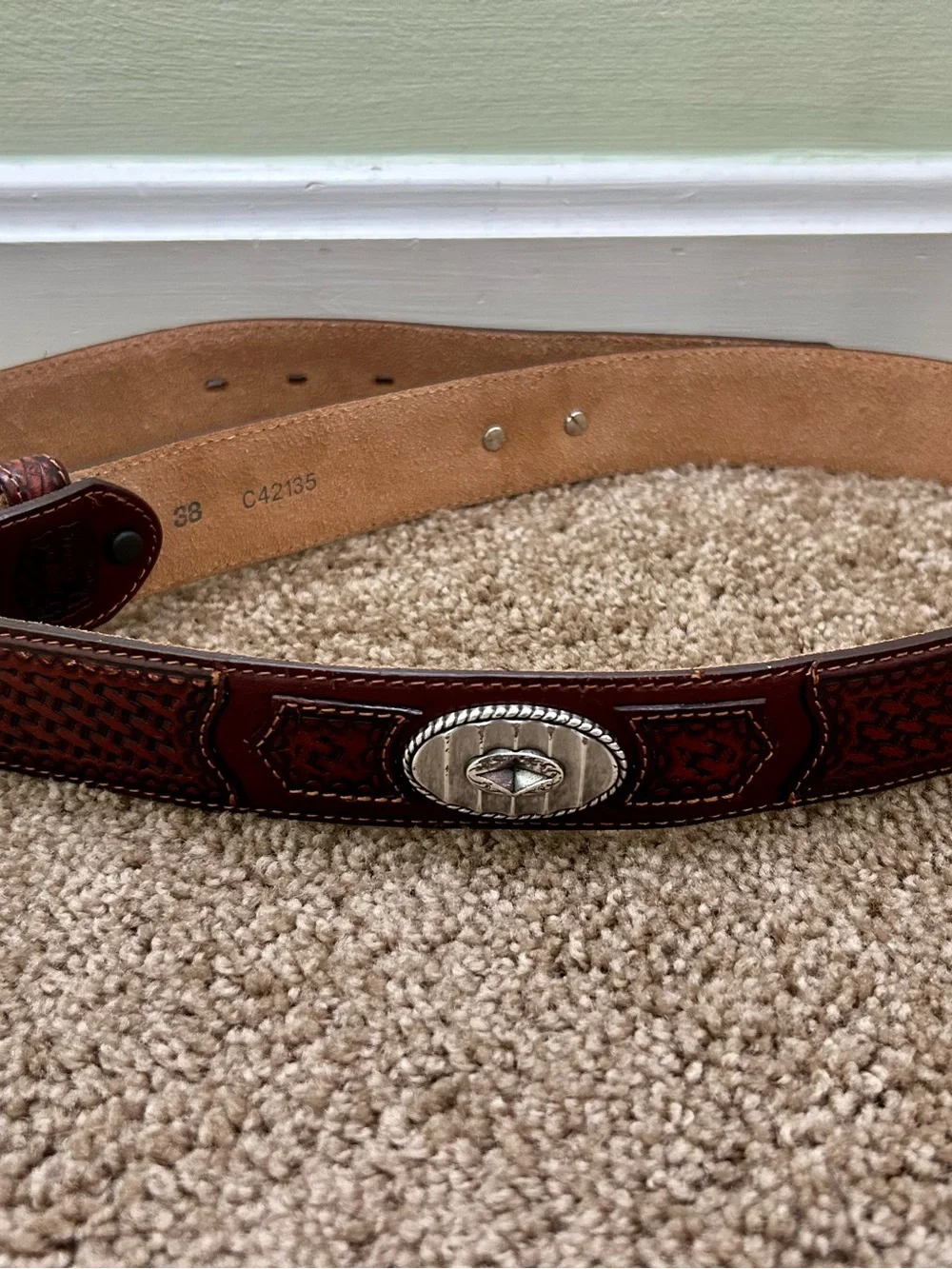 New Tony Lama Western Leather Silver Accent Belt